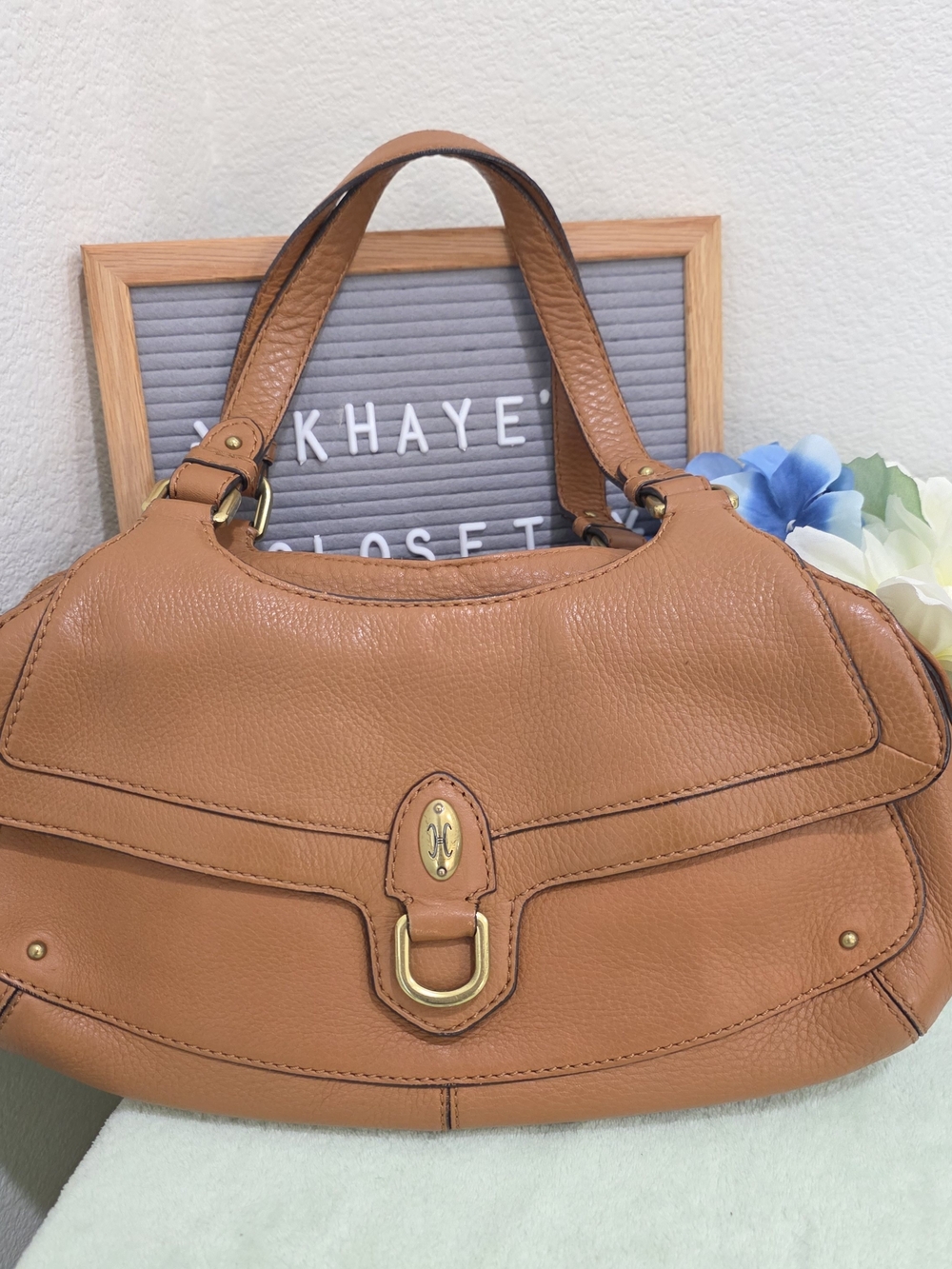 Cole Haan Tan Leather Shoulder Bag with Gold Hardware